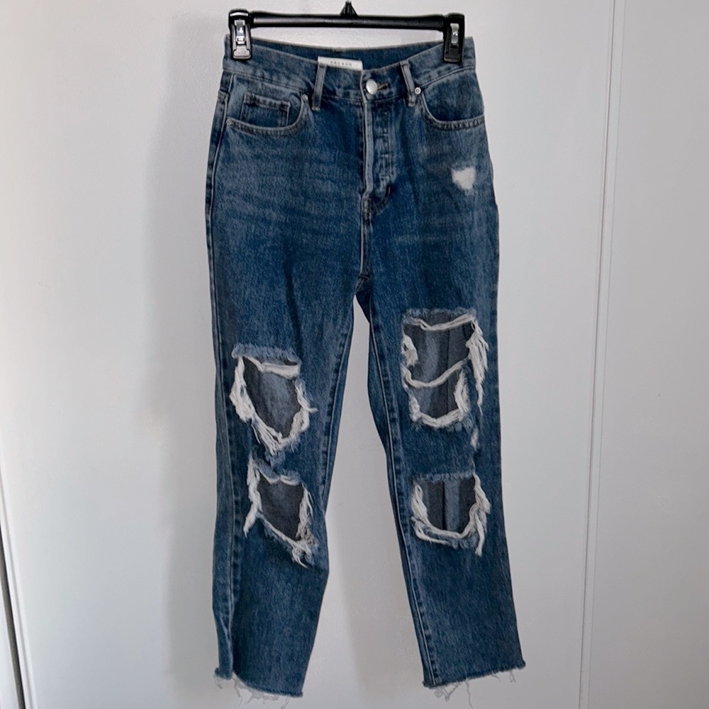 PacSun Women’s High Rise Authentic Ripped Distressed Straight Leg Denim Jean